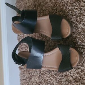 Black leather style wedges